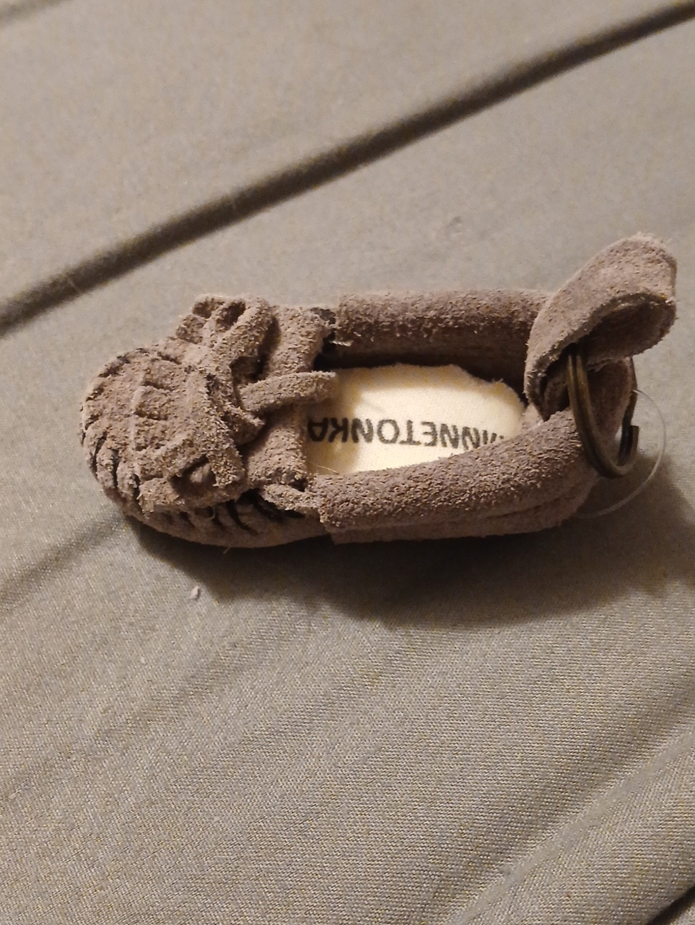Minnetonka Brown Suede Keychain Moccasin with Fringe